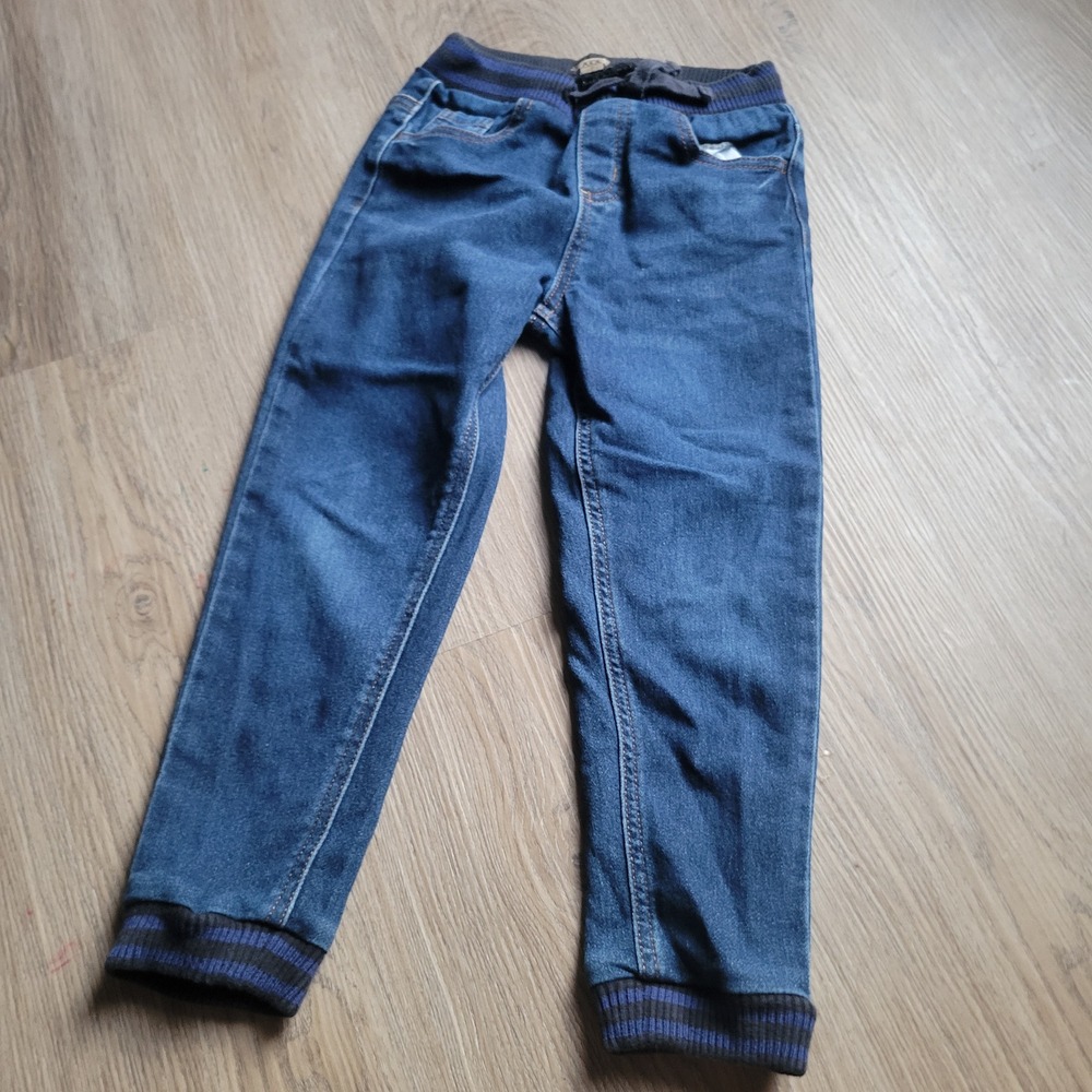 Maximus Rex Denim Joggers Boys Size 6 Blue Knit Waist Cuffs Stretch Play Jeans